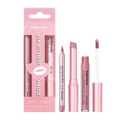 3-piece Lip Liner & Lipstick Combination Set-Matte Lip Liner, Velvet matte lipstick and Hyaluronic Collagen Lip Gloss-Lasting, smudge-proof, natural brown makeup set (2-piece set, 3-piece set) (1#)