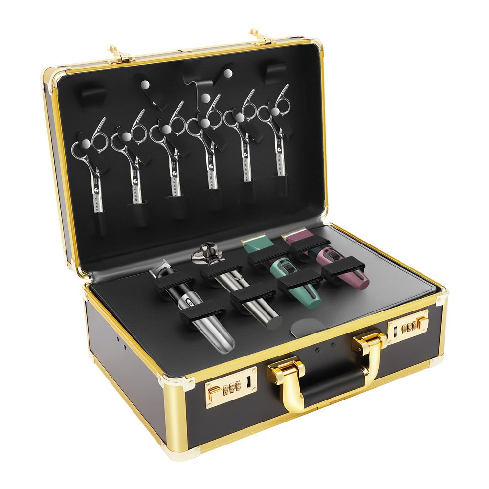 Bacocoo Gold Large Makeup Case, ortable Mobile Barber Station with Lock, 44LBS Load-Bearing, Hair Stylist Case for Salon/Travel, Organized Storage for Cosmetics & Barber Tools.