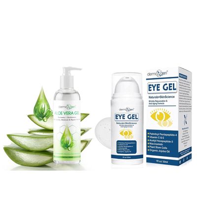 DERMAXGEN Aloe Vera Gel with Vitamins C & E (16 FL OZ) + Peptide Eye Gel with Plant Stem Cells & Matrixyl 3000  Hydrating Face & Eye Care Set for Smoother-Looking, Refreshed Skin  All Skin Types