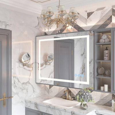 32x24inch Glossy Brushed Silver 3000-6000K LED Bathroom Mirror with Lights,Anti-Fog D1immable Lighted Wall Mounted Vanity Mirror Master Bath Modern Makeu Horizontal&Vertical (Classic)