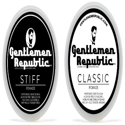Gentlemen Republic Classic & Stiff Pomade Combo for Men - Water Based Pomade for Medium Hold & Shine, Premium Mens Hair Styling Products with No Beeswax - Ideal for Classic Styles, 4oz