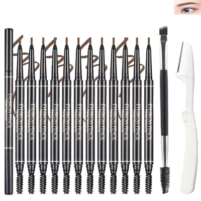 12 Pcs Eye Brow Pencil for Women Light Brown,Waterproof Eyebrow Pencil Retractable Ultra Fine Professional Brow Pencil,Long Lasting Tinted Gel Micro Eyebrow Pen for Define Fill Tiny Brow Eye Makeup-02