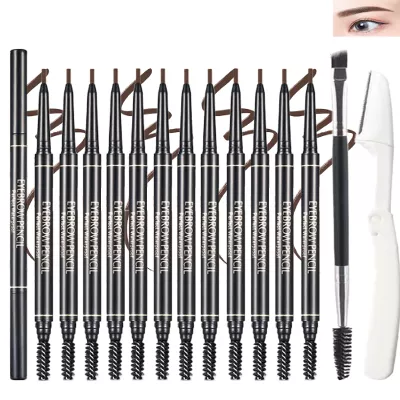 12 Pcs Eye Brow Pencils for Women Dark Brown,Waterproof Eyebrow Pencil Retractable Ultra Fine Professional Brow Pencil,Long Lasting Tinted Gel Micro Eyebrow Pen for Define Fill Tiny Brow Eye Makeup-05