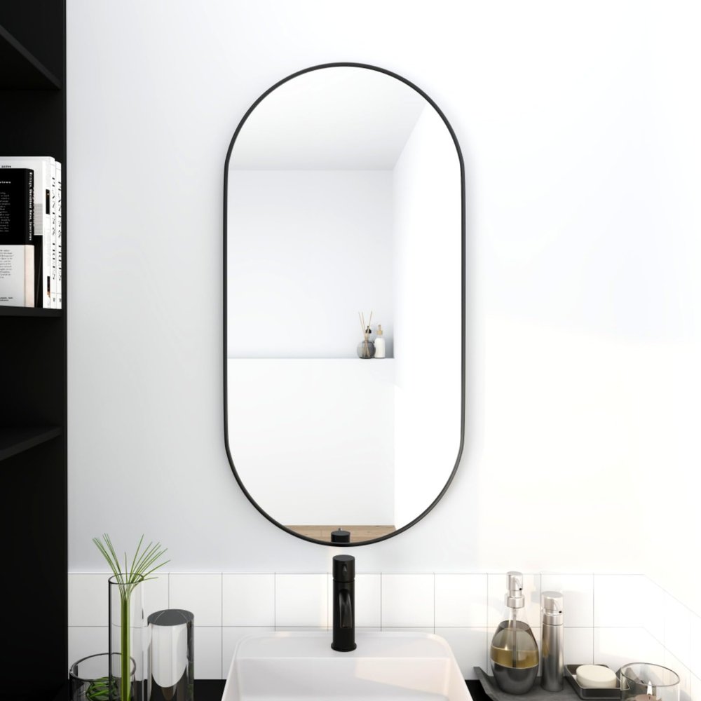 18 x 35 Inch Clear Reflection & NO Distortion Bathroom Mirror Black Aluminum Frame Shower Mirrors for Hotel Bathroom (Black)