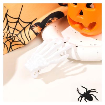 10Pcs Halloween Small Hair Clips, Skeleton Hands Hair Clips, PVC Hair Claw for Thin Thick Hair, Women Girls, Non-slip, Halloween Hair Accessories (White2)
