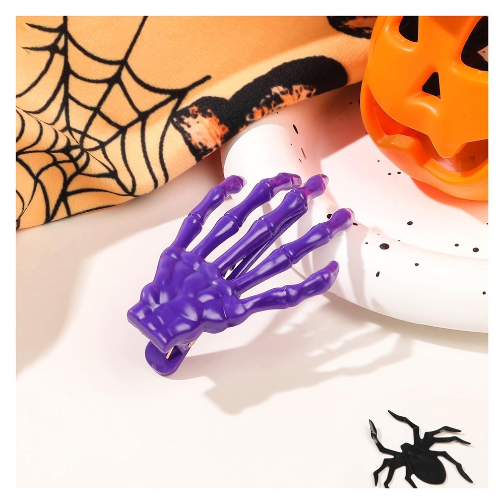 10Pcs Halloween Small Hair Clips, Skeleton Hands Hair Clips, PVC Hair Claw for Thin Thick Hair, Women Girls, Non-slip, Halloween Hair Accessories (Purple1)