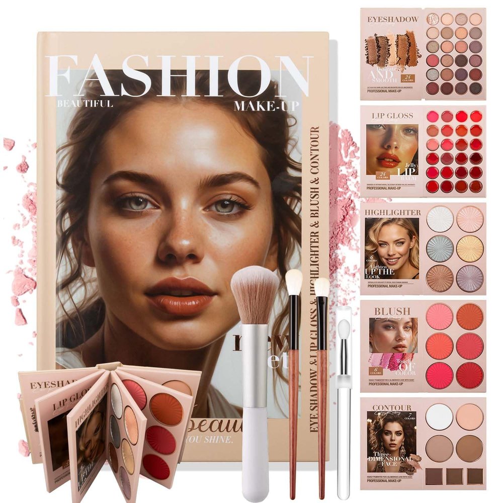 24-Color Eyeshadow Palette - 5-Layer Book-Style Makeup Palette with 67 Pro Shades, Eyeshadow, Blush, Contour, Highlighter, Lipstick In One Travel Friendly Makeup Palette Book (B)