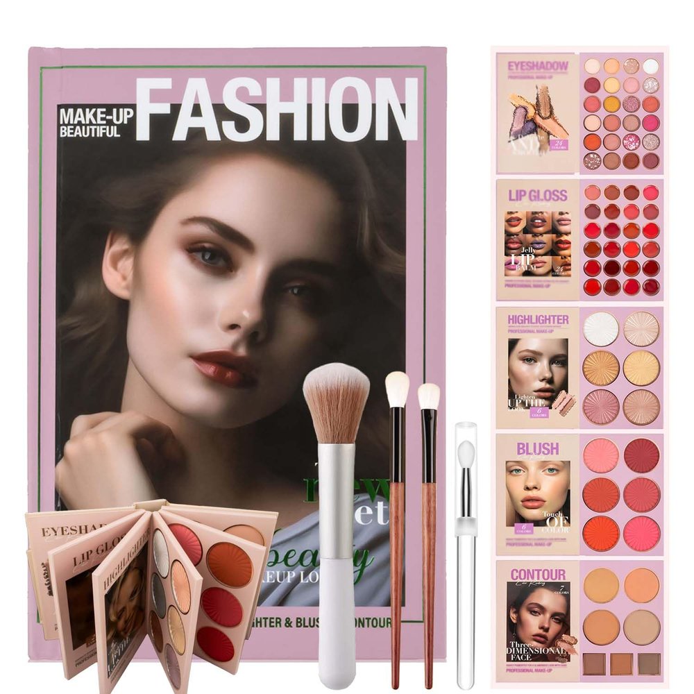24-Color Eyeshadow Palette - 5-Layer Book-Style Makeup Palette with 67 Pro Shades, Eyeshadow, Blush, Contour, Highlighter, Lipstick In One Travel Friendly Makeup Palette Book (A)
