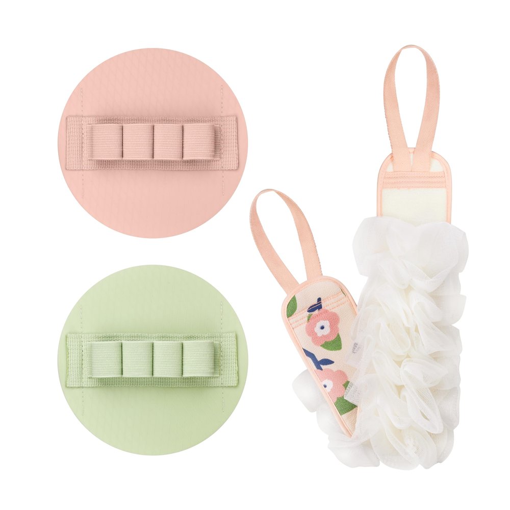 3-Pack Bath Scrubber Kit: 2 Silicone Exfoliating Pats & Double-Sided Long Handle Back Scrubber Bath Puff for Deep Cleansing. (Pink & Green & Pink)
