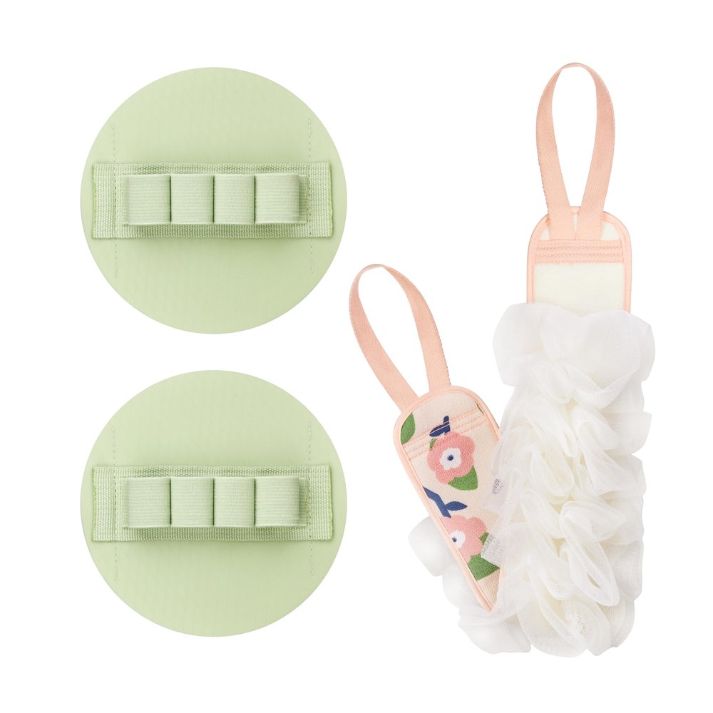 3-Pack Bath Scrubber Kit: 2 Silicone Exfoliating Pats & Double-Sided Long Handle Back Scrubber Bath Puff for Deep Cleansing. (2 Green & Pink)