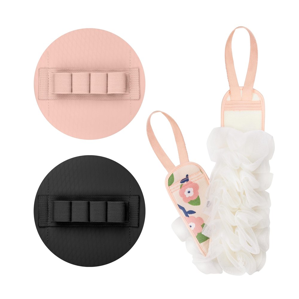 3-Pack Bath Scrubber Kit: 2 Silicone Exfoliating Pats & Double-Sided Long Handle Back Scrubber Bath Puff for Deep Cleansing. (Pink & Black & Pink)