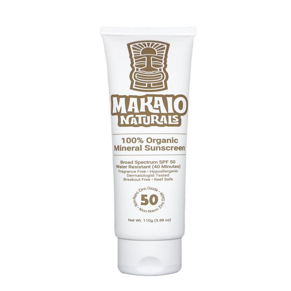 Makaio Naturals 100% Organic Mineral Sunscreen SPF 50 Face & Body, Unscented, No White Cast, Non-Nano Zinc, Vegan, Hypoallergenic, Reef Safe, Dermatologist Tested, 3.88 fl oz