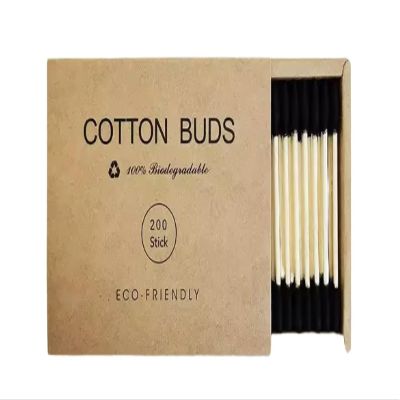 Cotton Buds, 200 Count, Biodegradable Double-Tipped, Assorted Colors, Bamboo Stick (Black)