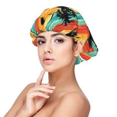 Silk Bonnet for Sleeping Women Men, Colorful Tropical Plants Print Soft Adjustable Elastic Satin Bonnet for Sleeping, Comfy Similar Silk Curly Hair for Sleep