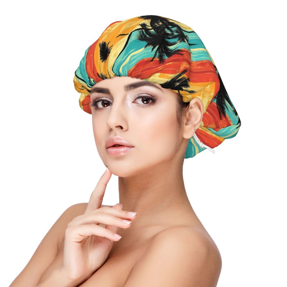 Silk Bonnet for Sleeping Women Men, Colorful Tropical Plants Print Soft Adjustable Elastic Satin Bonnet for Sleeping, Comfy Similar Silk Curly Hair for Sleep