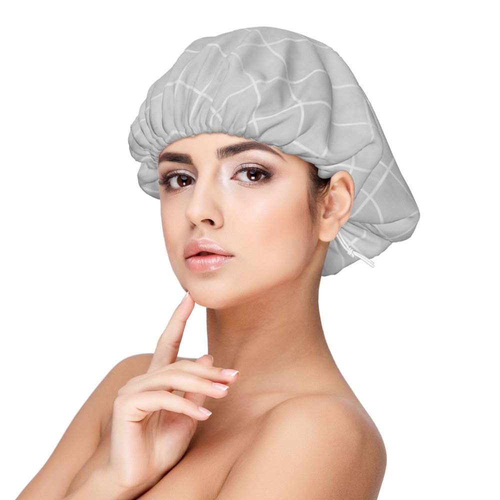 Silk Bonnet for Sleeping Women Men, Gray Hand Drawn Grid Print Soft Adjustable Elastic Satin Bonnet for Sleeping, Comfy Similar Silk Curly Hair for Sleep