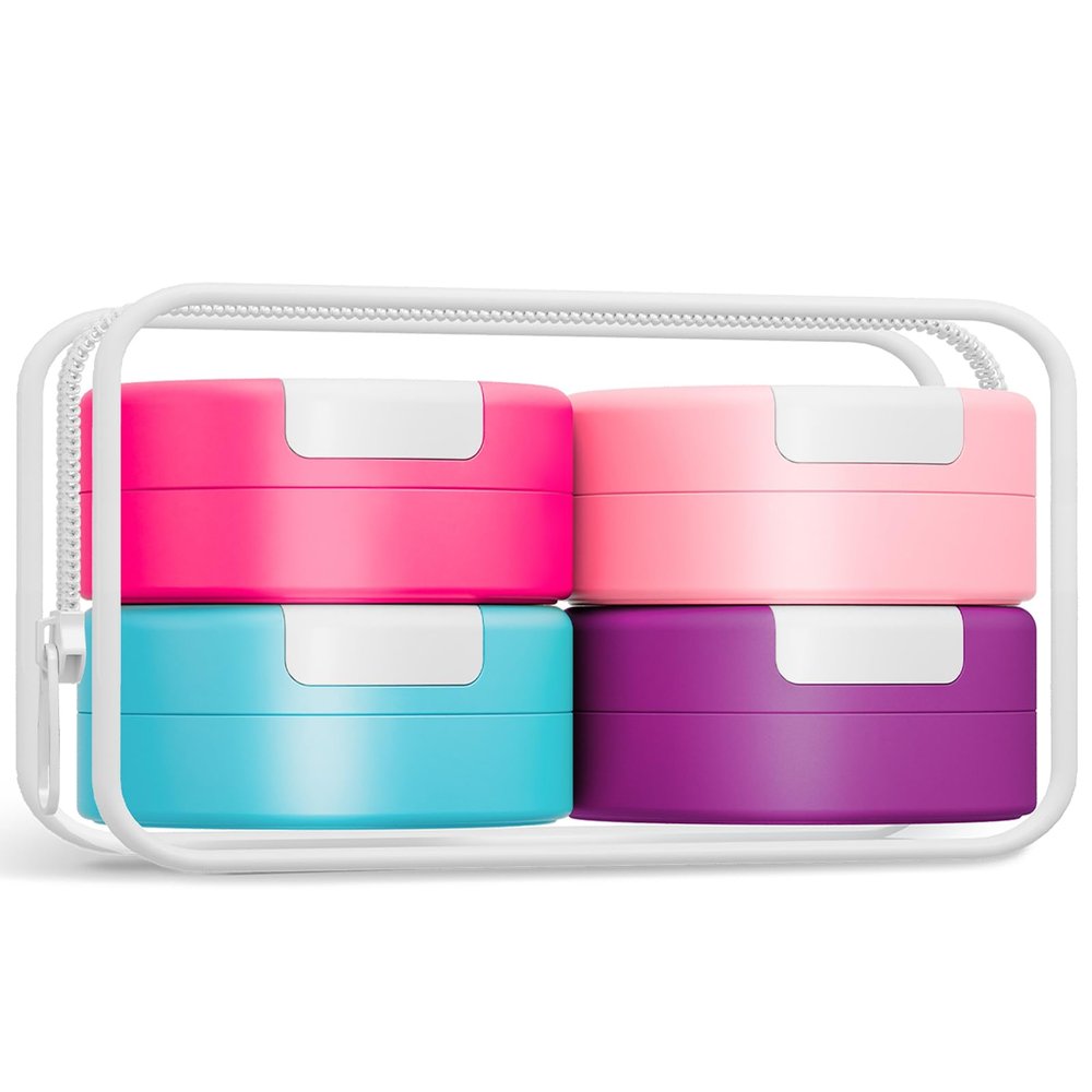 Gemice Travel Containers for Toiletries, Magnetic Travel Containers, TSA Approved Cream Jars with Toiletry Bag, Leak-proof Small 1oz Capsules Set with Multiple Labels for Organization (4 Pack)