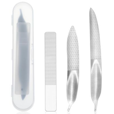 3 Pack Curved Nail File - Stainless Steel Double Sided Cuticle Cleaner & Polish Tool - Professional Manicure Kit for Natural Nails, Portable & Durable