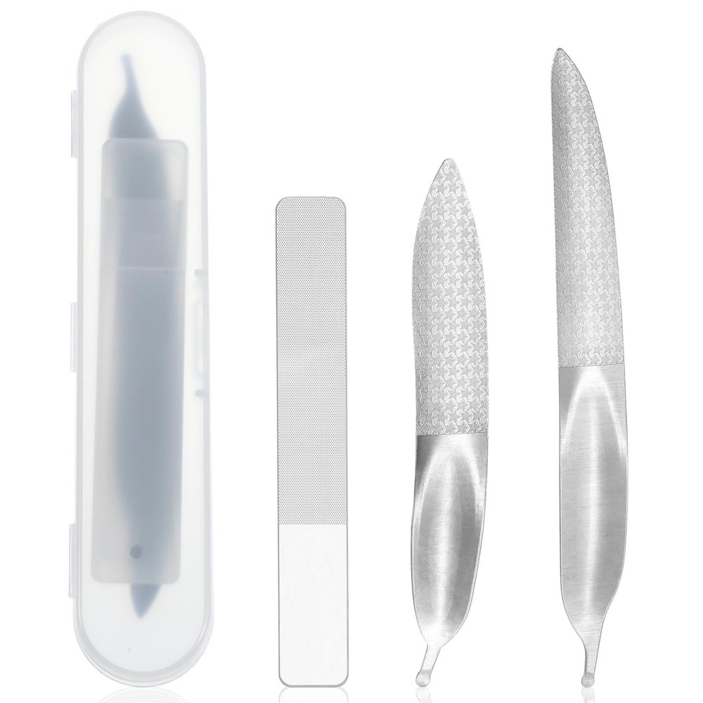 3 Pack Curved Nail File - Stainless Steel Double Sided Cuticle Cleaner & Polish Tool - Professional Manicure Kit for Natural Nails, Portable & Durable