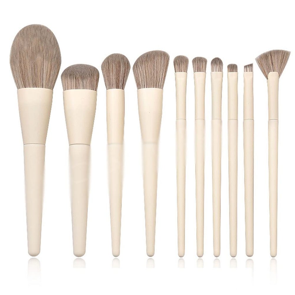 10 Wooden Handle Makeup Brush Set, Large Powder Base, Eye Shadow, Blush, High Gloss Makeup Brush