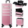 4-in-1 Professional Makeup Train Case with Lock & Wheels  Large Rolling Cosmetic Trolley Organizer for Salon, Nail, Beauty (Baby Pink) view 1