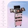 4-in-1 Professional Makeup Train Case with Lock & Wheels  Large Rolling Cosmetic Trolley Organizer for Salon, Nail, Beauty (Baby Pink) view 2