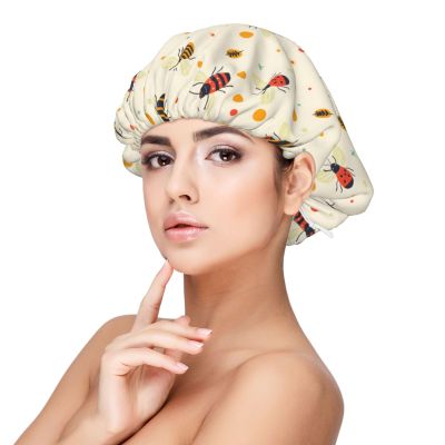 Cute Colorful Coccinellidae Print Satin Silk Bonnet for Sleeping Women, Adjustable Double Layer Satin Hair Bonnet Night Sleep Cap for Curly Hair