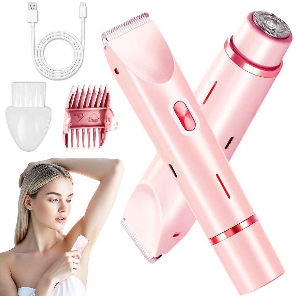 Bikini Trimmer for Women, 2 in 1 Electric Razors for Women, Dermave Bikini Shaver, IPX7 Waterproof & Easy Cleaning, Ceramic Blade, 120 Min Cordless Runtime, Ultra Low Silent