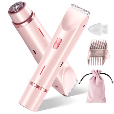 Bikini Trimmer for Women, 2-in-1 Dual Head Electric Razors for Women Pubic Hair, Waterproof Wet/Dry Use Body Hair Trimmer and Face Shaver, Rechargeable Hair Removal for Bikini Legs Arm Sensitive Skin