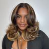 13X6 HD Invisible Lace Frontal Human Hair Wig Short Body Wave Ombre Highlight Honey Blonde Beazilian Remy Wigs Pre Plucked with Baby Hair Bleached Knots 180% Density Bob Wavy Colored Wig 14Inch view 2