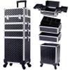 4-in-1 Professional Makeup Train Case with Lock & Wheels  Large Rolling Cosmetic Trolley Organizer for Salon, Nail, Beauty (Jet Black) view 1
