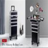 4-in-1 Professional Makeup Train Case with Lock & Wheels  Large Rolling Cosmetic Trolley Organizer for Salon, Nail, Beauty (Jet Black) view 2