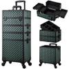 4-in-1 Professional Makeup Train Case with Lock & Wheels  Large Rolling Cosmetic Trolley Organizer for Salon, Nail, Beauty (Dark Green) view 1
