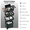 4-in-1 Professional Makeup Train Case with Lock & Wheels  Large Rolling Cosmetic Trolley Organizer for Salon, Nail, Beauty (Dark Green) view 2