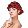 Red Black Harlequin Print Satin Silk Bonnet for Sleeping Women, Adjustable Double Layer Satin Hair Bonnet Night Sleep Cap for Curly Hair view 1