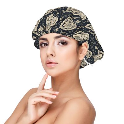 Vintage Pattern Blue Print Satin Silk Bonnet for Sleeping Women, Adjustable Double Layer Satin Hair Bonnet Night Sleep Cap for Curly Hair