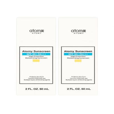 A.t.o.m.y Sunscreen SPF 50+ PA+++, High Protection Moisturizing, 2 FL OZ, UVA/UVB Protection Beige 2ea