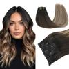 PINKPEARL Clip in Hair Extensions Real Human Hair #1B/4/27 Balayage Natural Black to Chocolate Brown and Caramel Blonde Clip in Hair 7pcs 120g 14inch Human Hair Extensios Clip ins(#1B/4/27-14) view 1