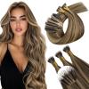 Sunny Hair 2 Pack Total 100G Nano Bead and I Tip Hair Extensions Real Human Hair Dark Brown Highlight Caramel Blonde 18inch view 1