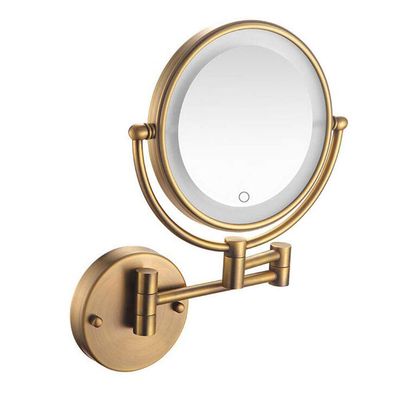 LED Double-Sided Wall Mounted Bathroom Mirrors,360Swivel Teles LED Makeup Mirror Folding Beauty Mirror Round Shape,Antique Copper(5X)