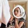 LED Double-Sided Wall Mounted Bathroom Mirrors,360Swivel Teles LED Makeup Mirror Folding Beauty Mirror Round Shape,Antique Copper(5X) view 3