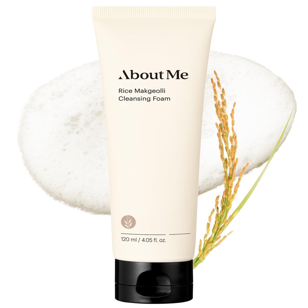 About Me Rice Makgeolli Cleansing Foam Korean Traditional Fermentation Face Wash for Sensitive Skin Daily pH Balanced Cleansing with Rice Bran Water Korean Skin Care 4.06oz, 120ml