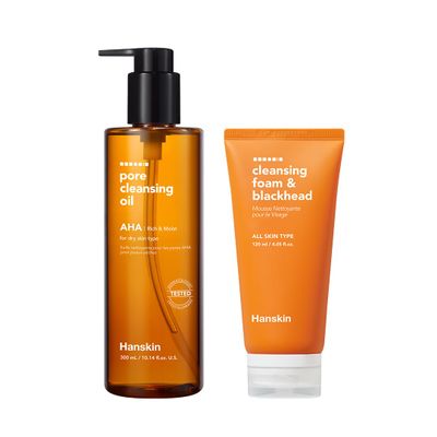 Hanskin Deep Pore Double Care Duo AHA Pore Cleansing Oil & Cleansing Foam | Gentle Exfoliation & Radiant Look for Oily & Combination Skin | Korean Skincare Set
