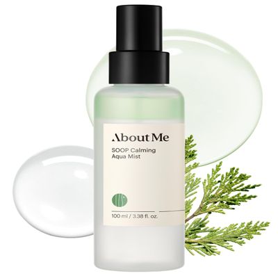 About Me SOOP Calming Aqua Mist  Korean 80.4% Jeju Cypress Water 2-Layer Face Spray for All Skin Types  Daily pH Balancing Mist with Centella & Tea Tree  Korean Skin Care  4.23oz, 125ml