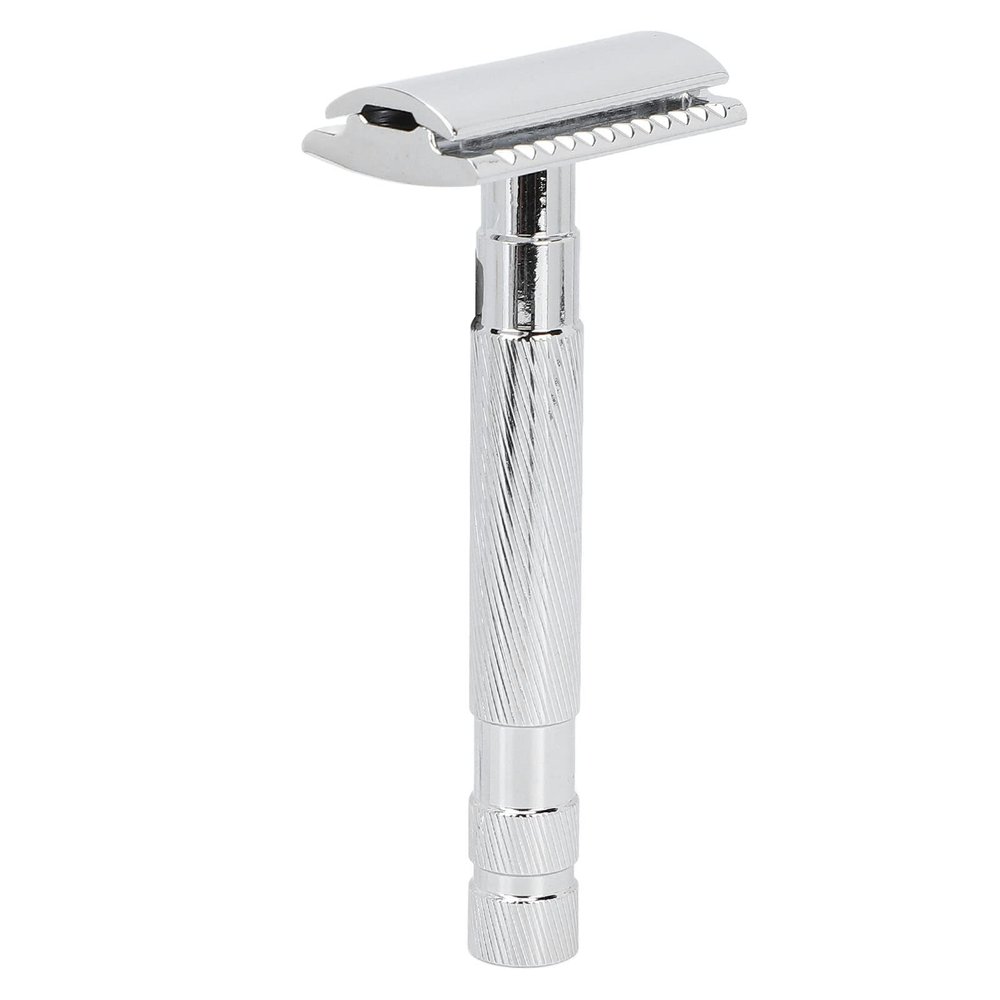Ymiko Safety Double Vintage Style Smooth Accurate Shaving No Irritation Durable Nonslip Ergonomic Design Premium Zinc Alloy Men Shaving (Silver)