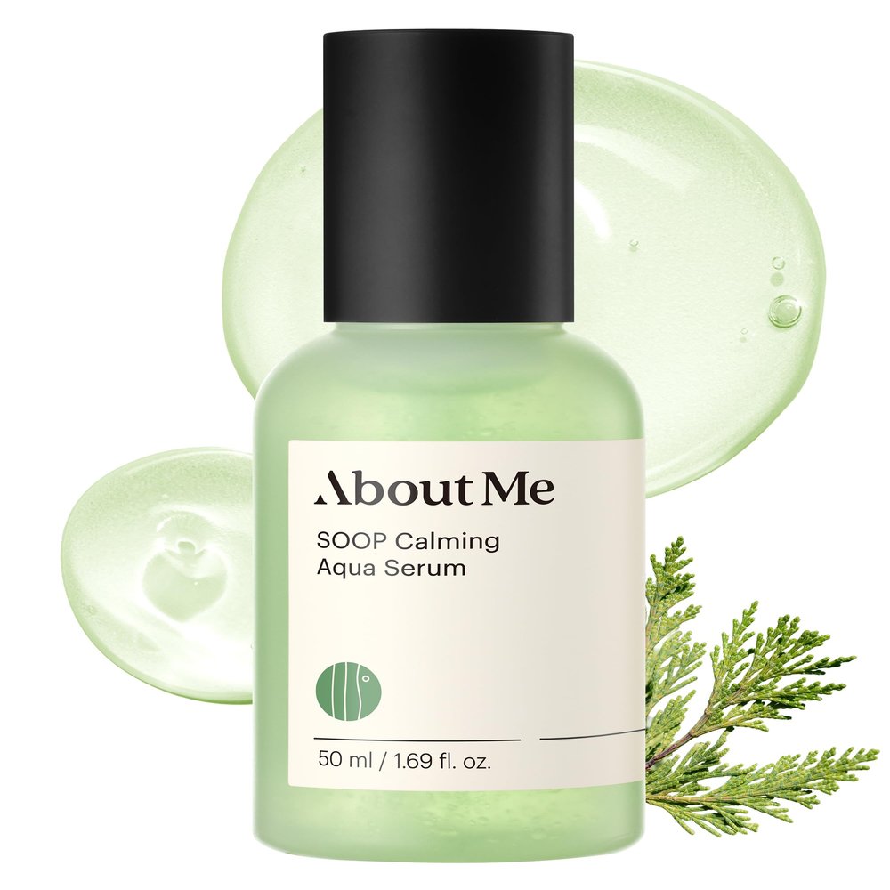 ABOUT ME SOOP Calming Aqua Serum  Korean 53.4% Jeju Cypress Water Bursting Capsules Serum for Sensitive Skin  Daily Barrier Repair with Centella & Tea Tree  Korean Skin Care  1.69oz, 50ml