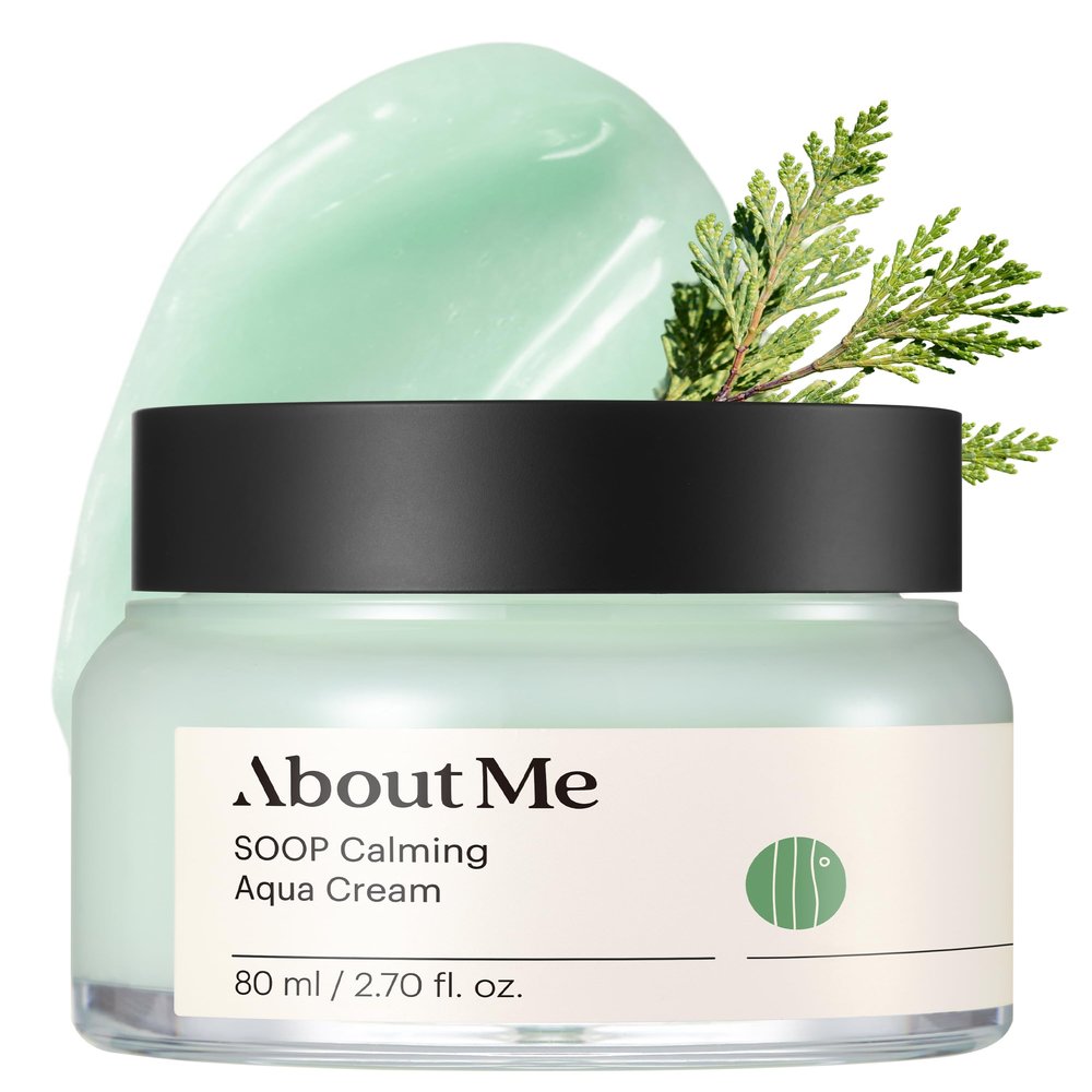 About Me SOOP Calming Aqua Cream  Korean 77.7% Jeju Cypress Water 100 Hour Moisture Cream for Sensitive Acne Skin  Daily Jelly Texture with Niacinamide  Korean Skin Care  2.87oz, 85ml