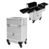 BUKGOCUMN Rolling Makeup Train Case, 13.4 * 9.8 * 18.5in Wheeled Manicure Storage Case Polish Organizer Professional Makeup Trolley, for Hairstylist Artist Salon Cosmetologist Stylist (Silver) view 1
