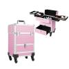 BUKGOCUMN Rolling Makeup Train Case, 13.3 * 9.7 * 21.5in Wheeled Manicure Storage Case Polish Organizer Professional Makeup Trolley, for Hairstylist Artist Salon Cosmetologist Stylist (Pink) view 1