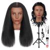 18'' Firstwon Mannequin Head Human Hair with 100% Real Hair Cosmetology Manikin Doll Head for Hair Styling Mannequin Head for Braiding with Table Clamp Stand and Tools(18Inch-Tripod) view 1